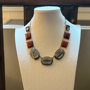 The Limited Gray & Red Lucite Gold Tone Signed Statement Necklace.